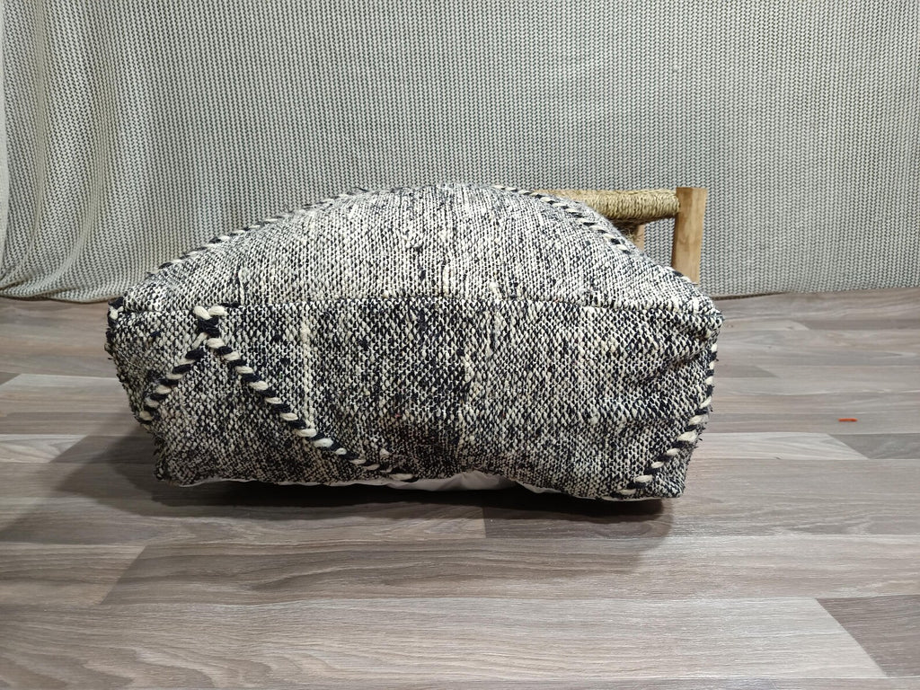 Hand-Knotted Beni Ourain Wool Pouf, 60cm x 60cm Vintage Moroccan Kilim