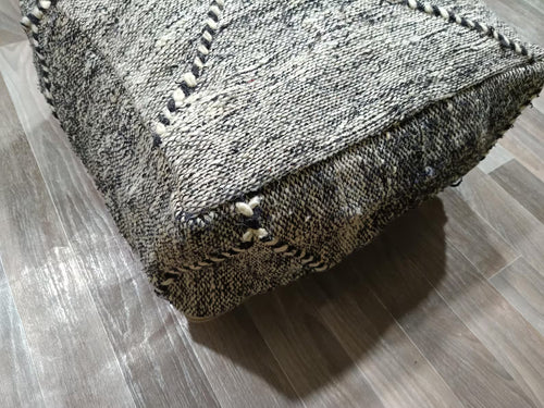 Hand-Knotted Beni Ourain Wool Pouf, 60cm x 60cm Vintage Moroccan Kilim