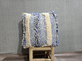 Handmade Moroccan Wool Pouf, Blue Boujaad Berber Kilim, 60cm x 60cm, Bohemian Home Decor