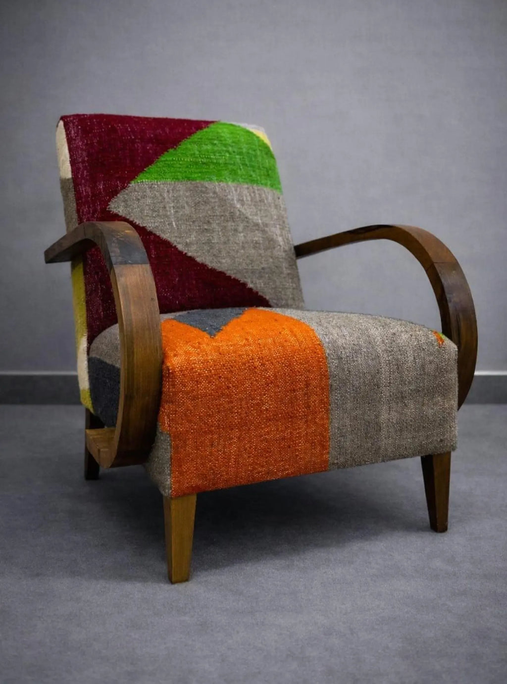 Wooden Upholstered Lounge Chair – Multicolor Accent Chair for Home, 70x50x80 cm