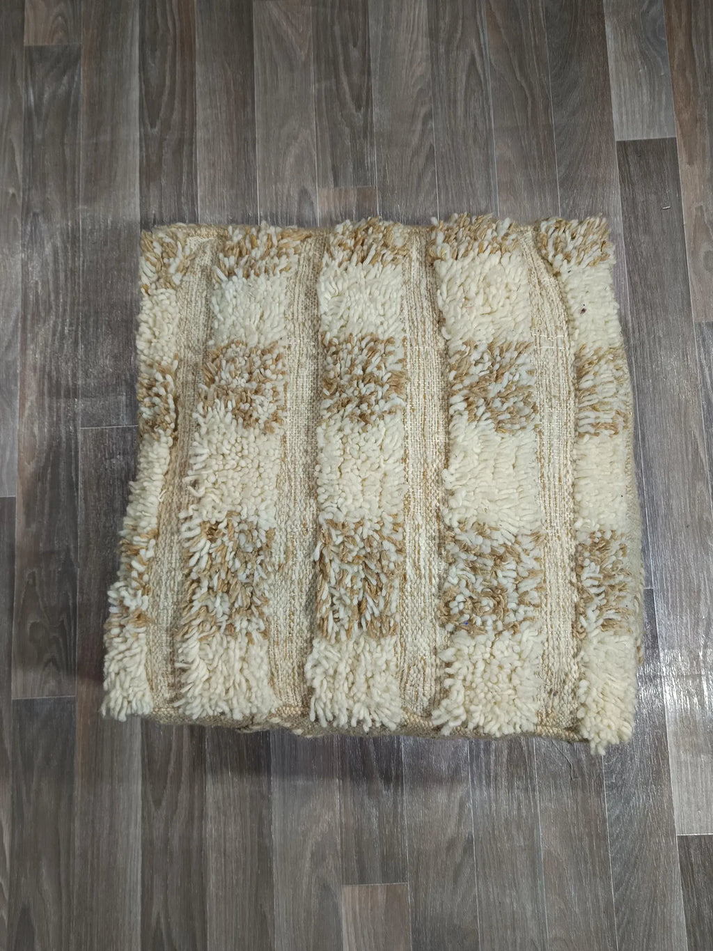 Handmade Moroccan Wool Pouf – Berber Kilim Accent Cushion, 60x60 cm, Multicolor