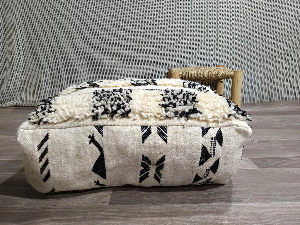 Hand-Knotted Beni Ourain Wool Pouf, 60cm x 60cm Moroccan Rug Ottoman