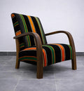 Handmade Moroccan Walnut Wood Lounge Chair – Striped Wool Upholstered Accent Chair, 70x50x80 cm