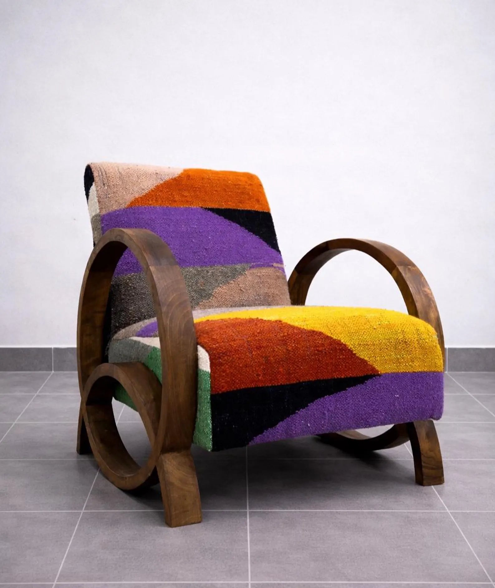 Wooden Upholstered Lounge Chair – Multicolor Accent Chair for Home, 70x50x80 cm