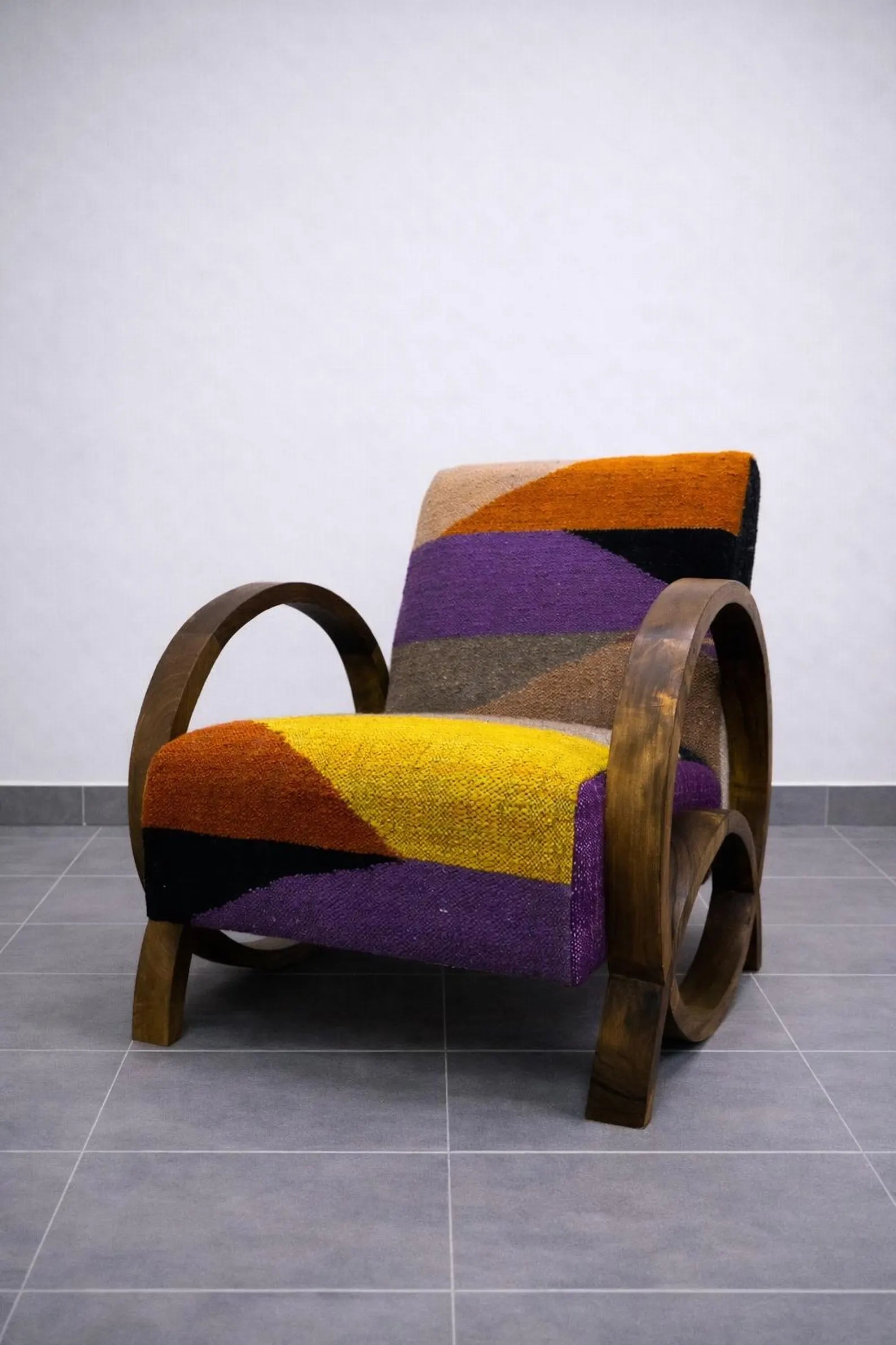 Wooden Upholstered Lounge Chair – Multicolor Accent Chair for Home, 70x50x80 cm