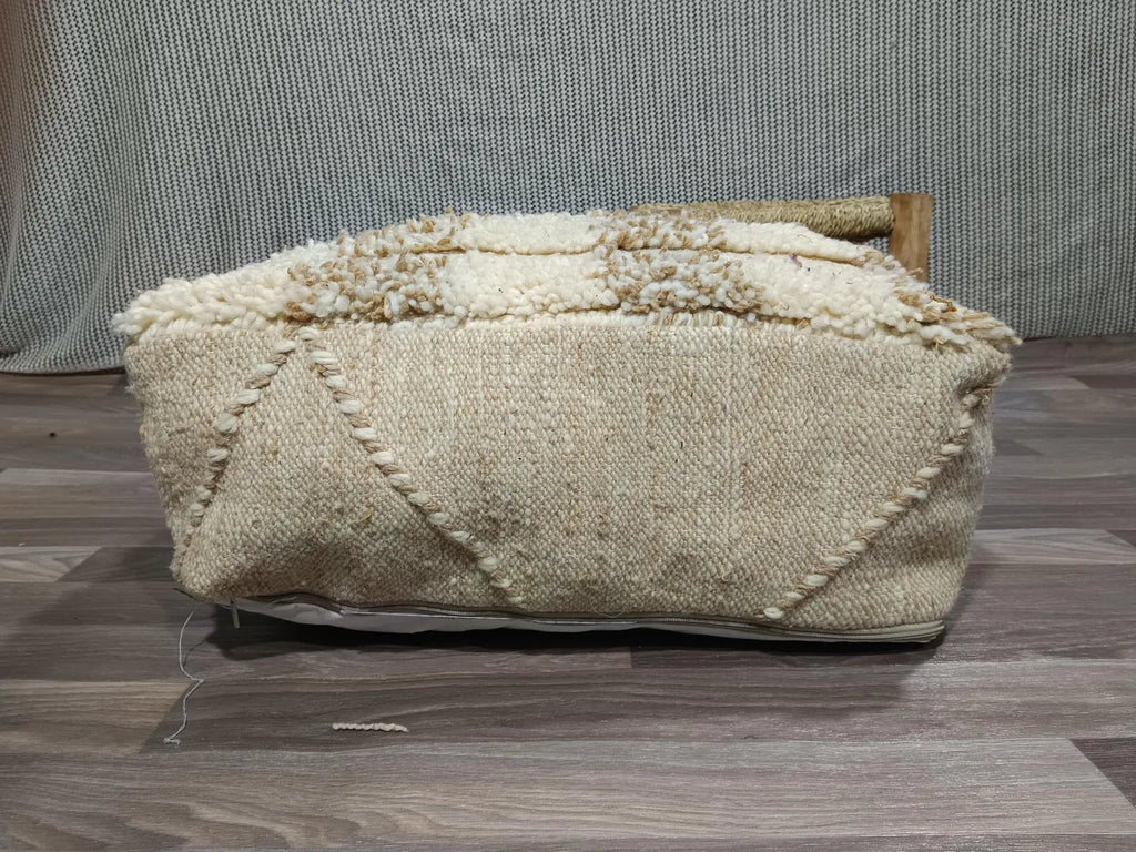 Handmade Moroccan Wool Pouf – Berber Kilim Accent Cushion, 60x60 cm, Multicolor