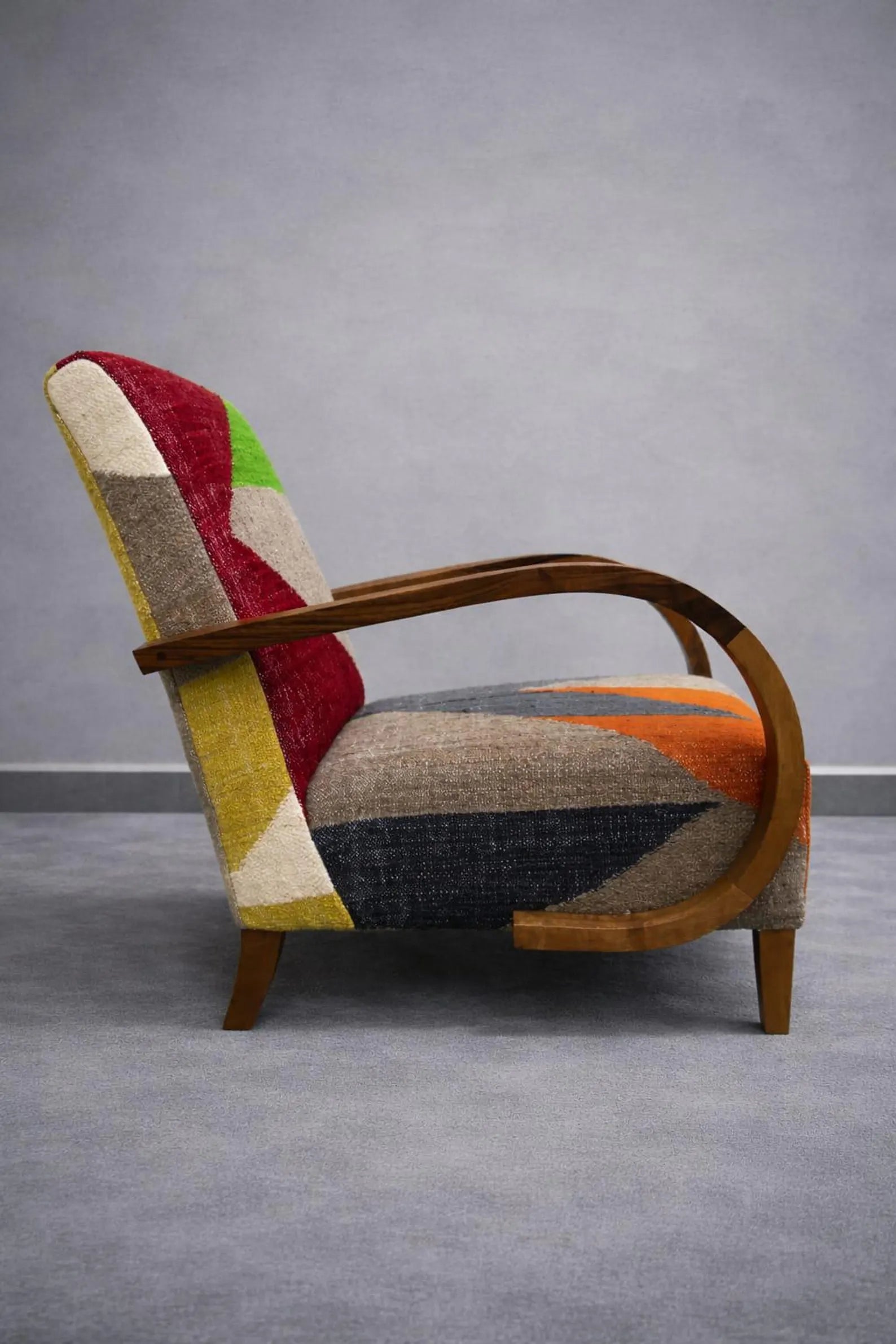 Wooden Upholstered Lounge Chair – Multicolor Accent Chair for Home, 70x50x80 cm