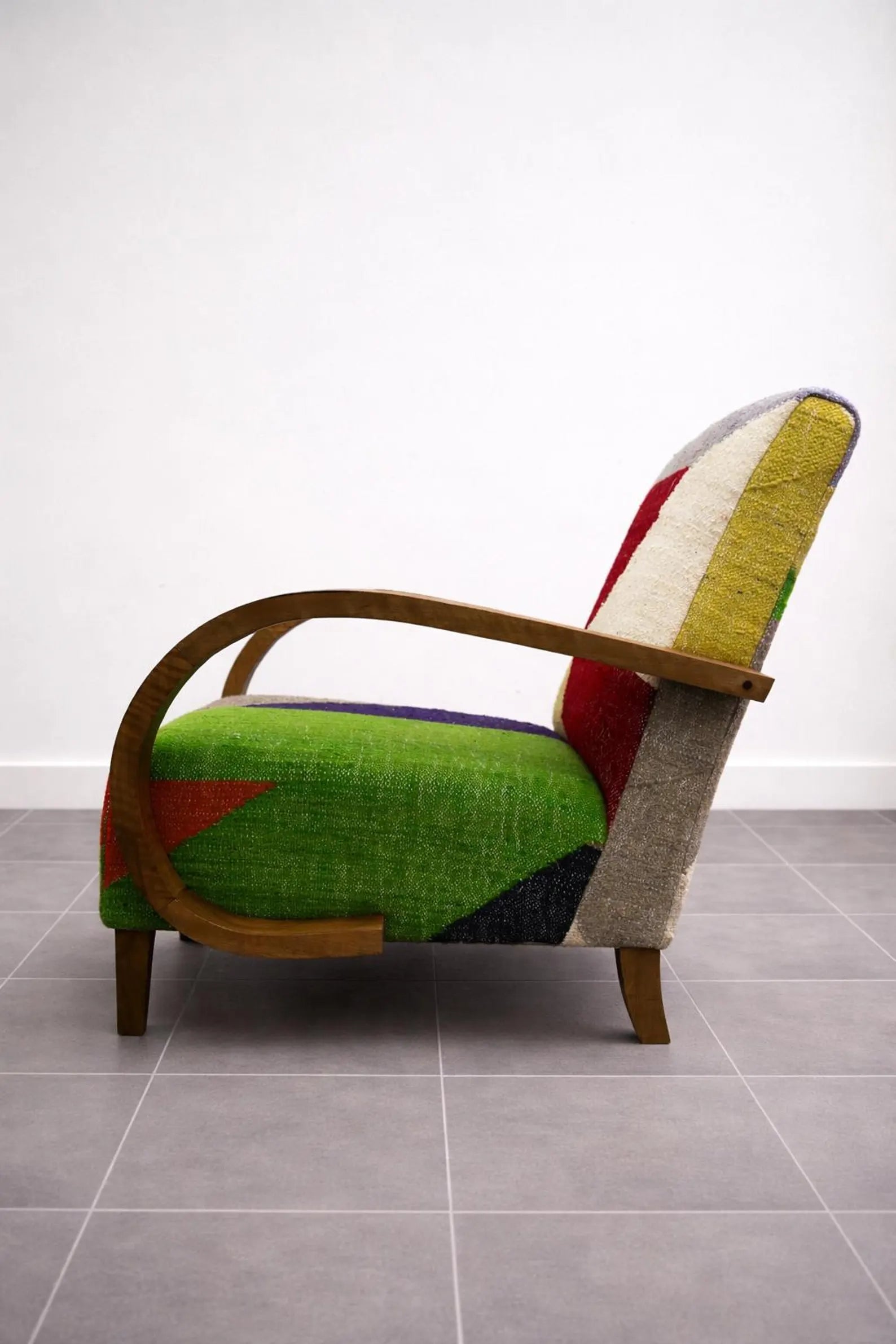 Wooden Upholstered Lounge Chair – Multicolor Accent Chair for Home Decor, 70x50x80 cm