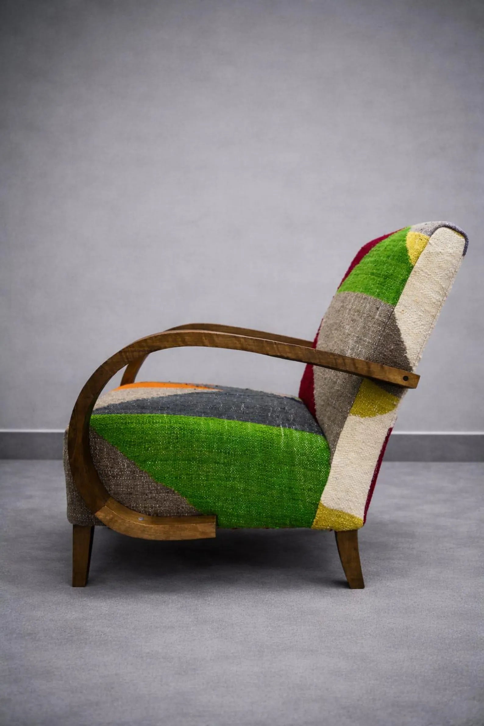 Wooden Upholstered Lounge Chair – Multicolor Accent Chair for Home, 70x50x80 cm