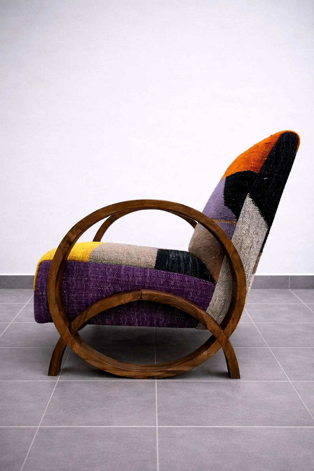 Wooden Upholstered Lounge Chair – Multicolor Accent Chair for Home, 70x50x80 cm